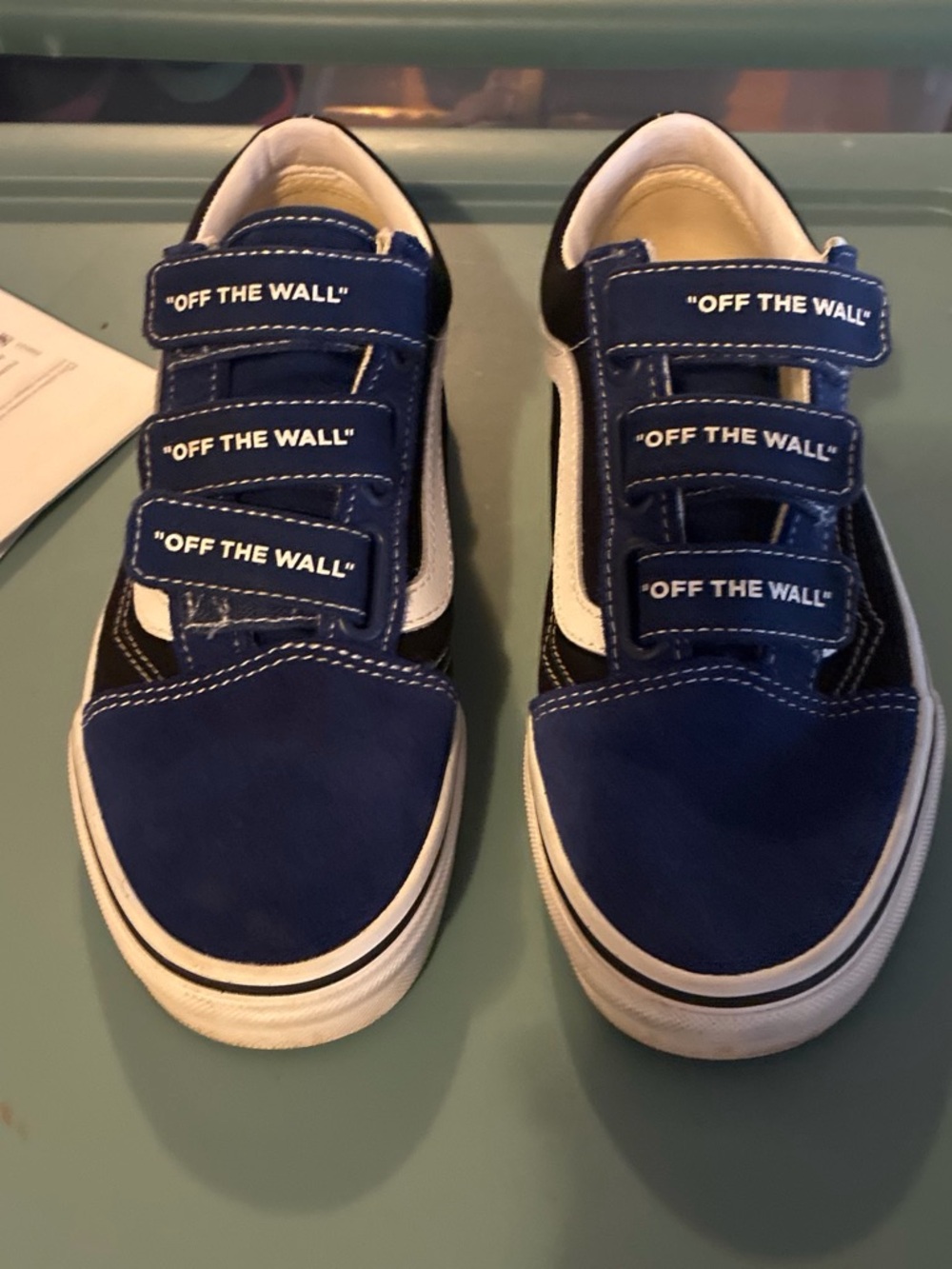Vans Kids Old Skool Velcro Sneakers - Black, Blue, White - Picture 2 of 7